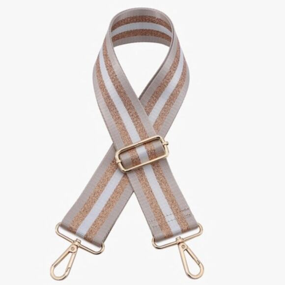 Khaki Gold Striped Adjustable Crossbody Bag Purse Guitar Strap - Picture 1 of 2